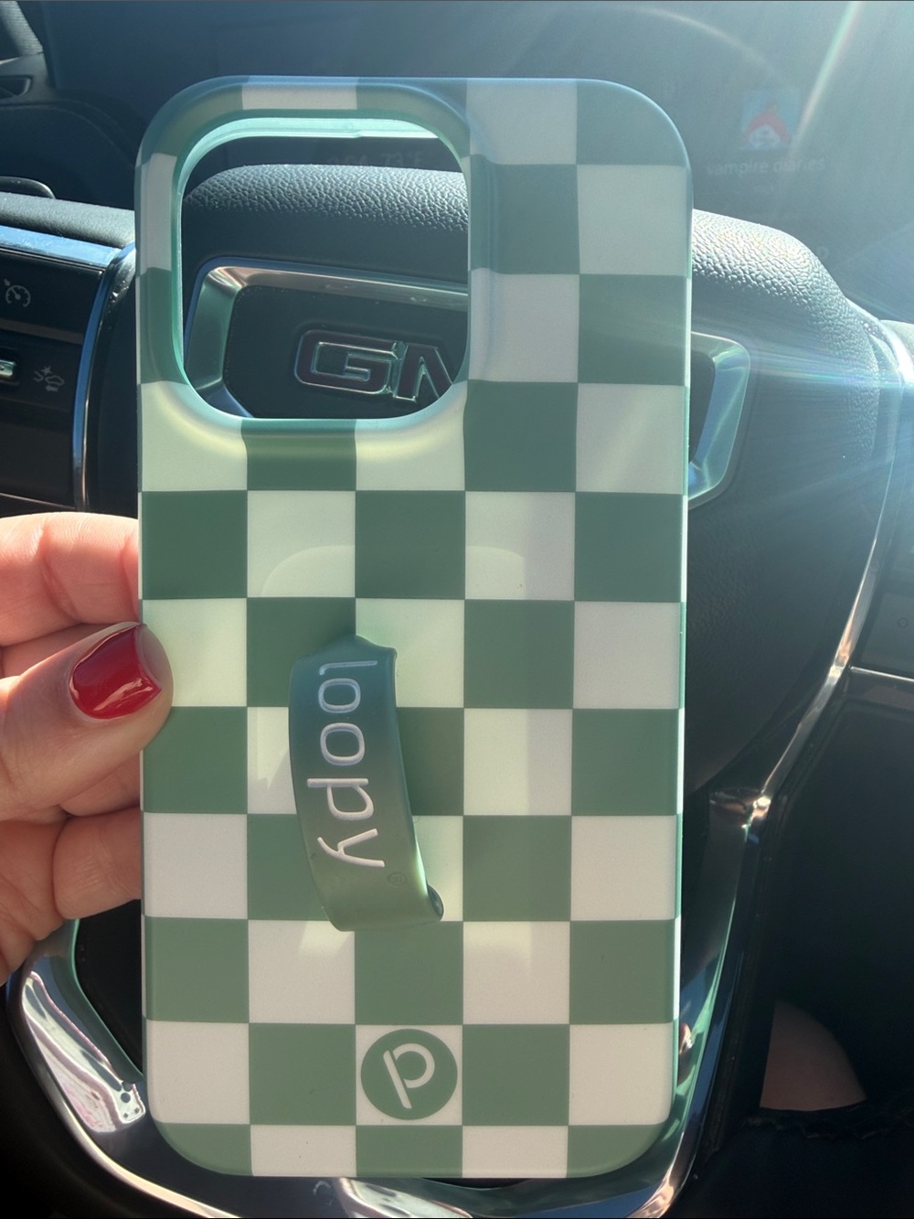 Loopy Case Green and White Checkered Phone Case with Loop Grip